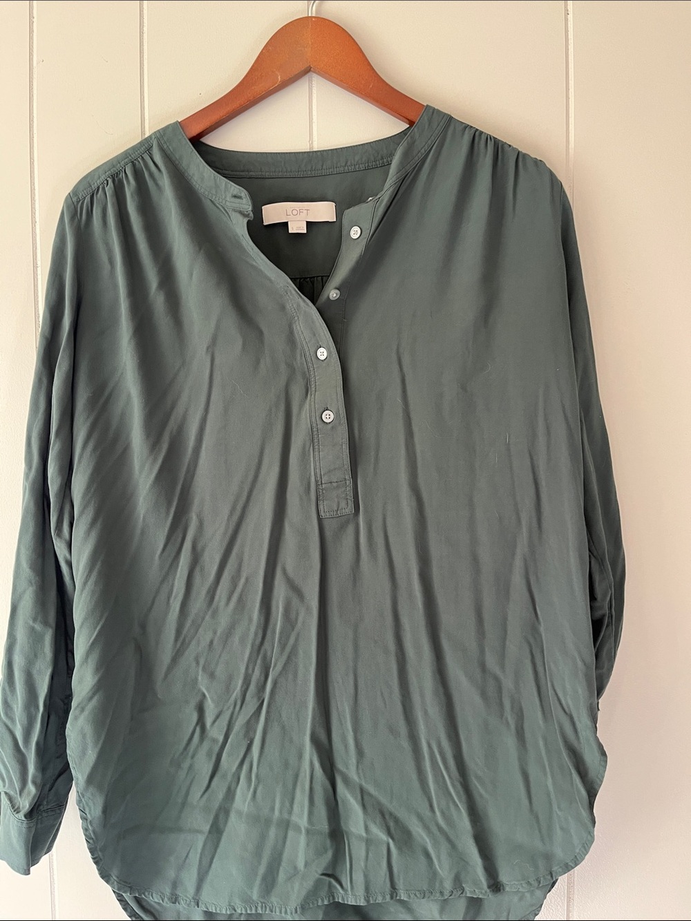 LOFT Sage Green Button-Front Henley Top